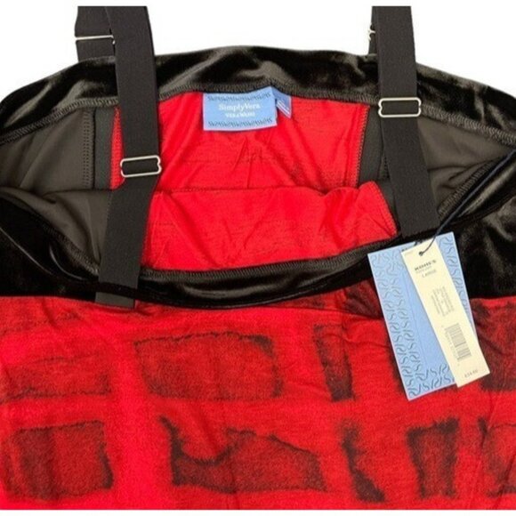 NEW Simply Vera Wang Black Velvet Sleeveless Top Red Brushed Adjustable Strap - Picture 5 of 6